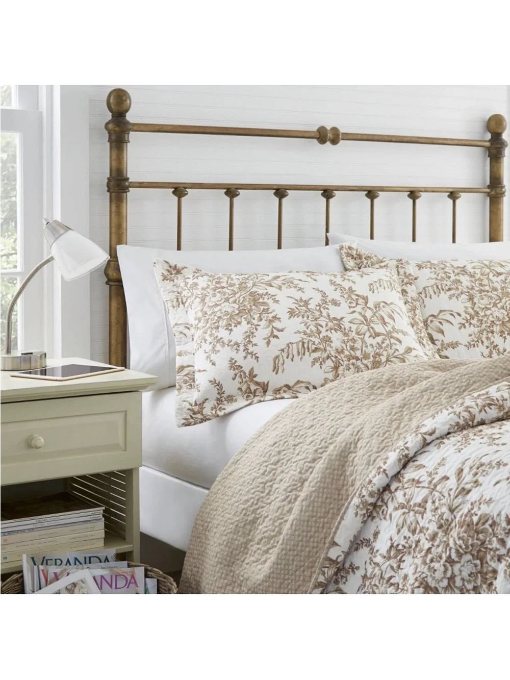 Laura Ashley~ Twin Bedford Floral Mocha 2Pc Quilt Set Reversible ~ 100% Cotton